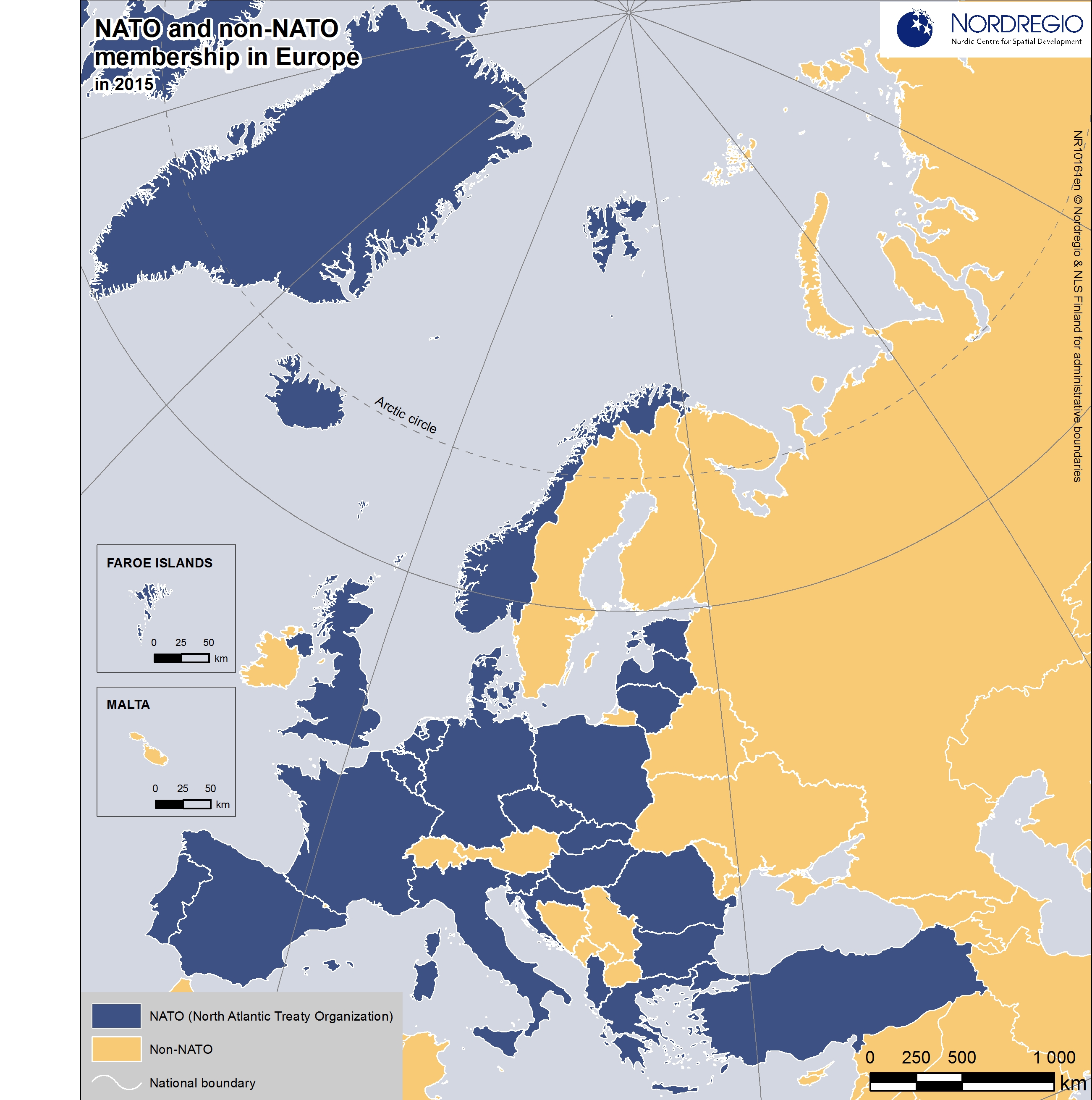 NATO and non-NATO membership in Europe in 2015 | Nordregio