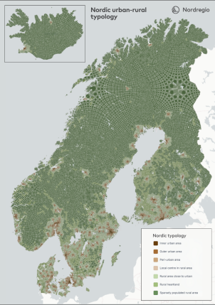 map of nordic countries showing urban rural typology