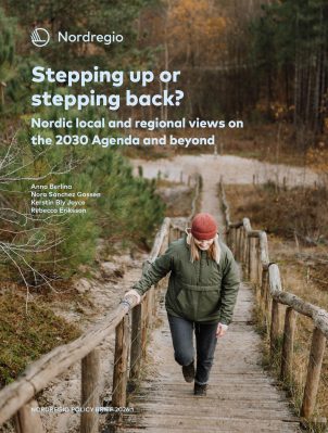 Women walking up stairs and the title "Stepping down or stepping back"