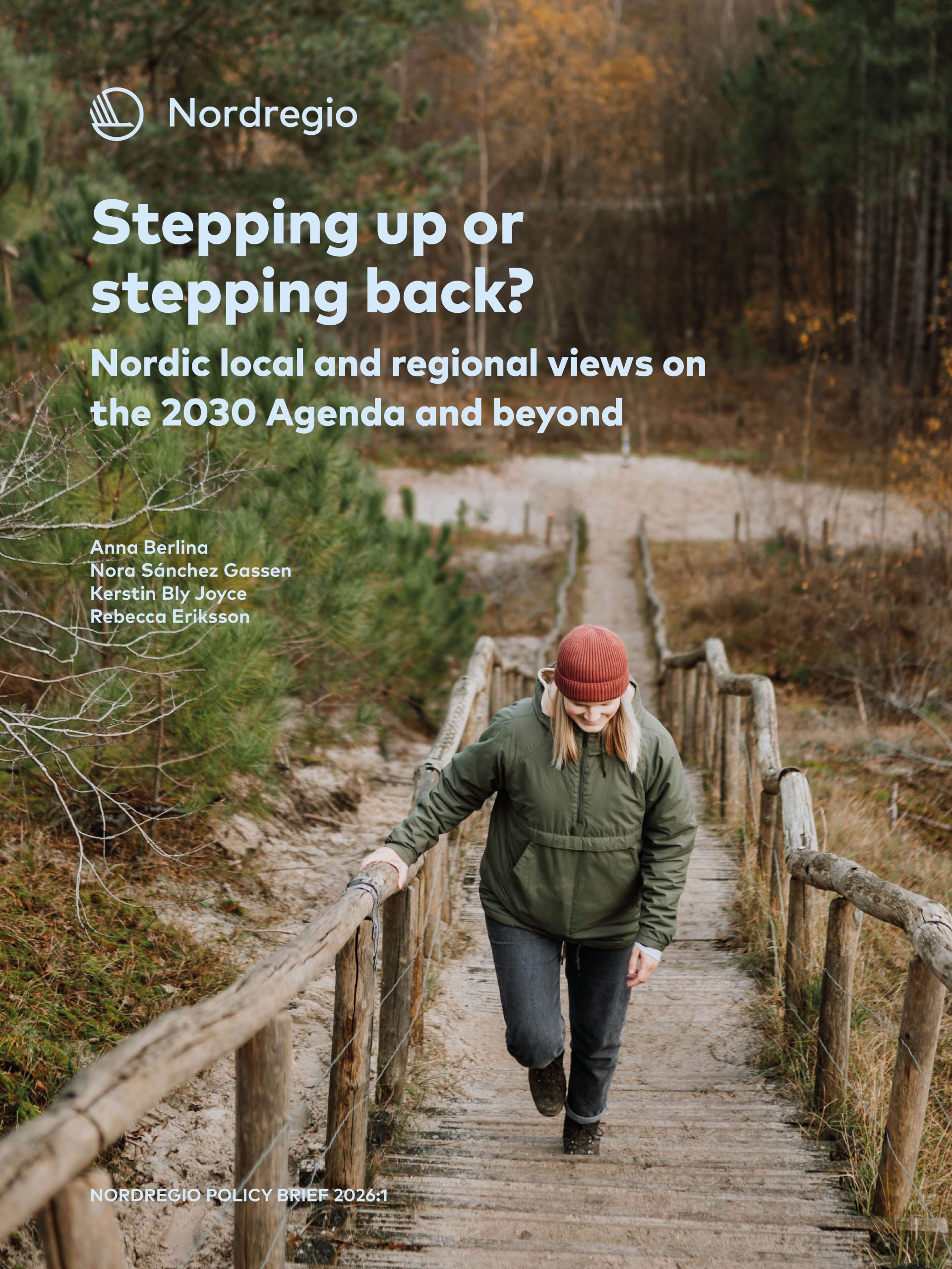 Women walking up stairs and the title "Stepping down or stepping back"