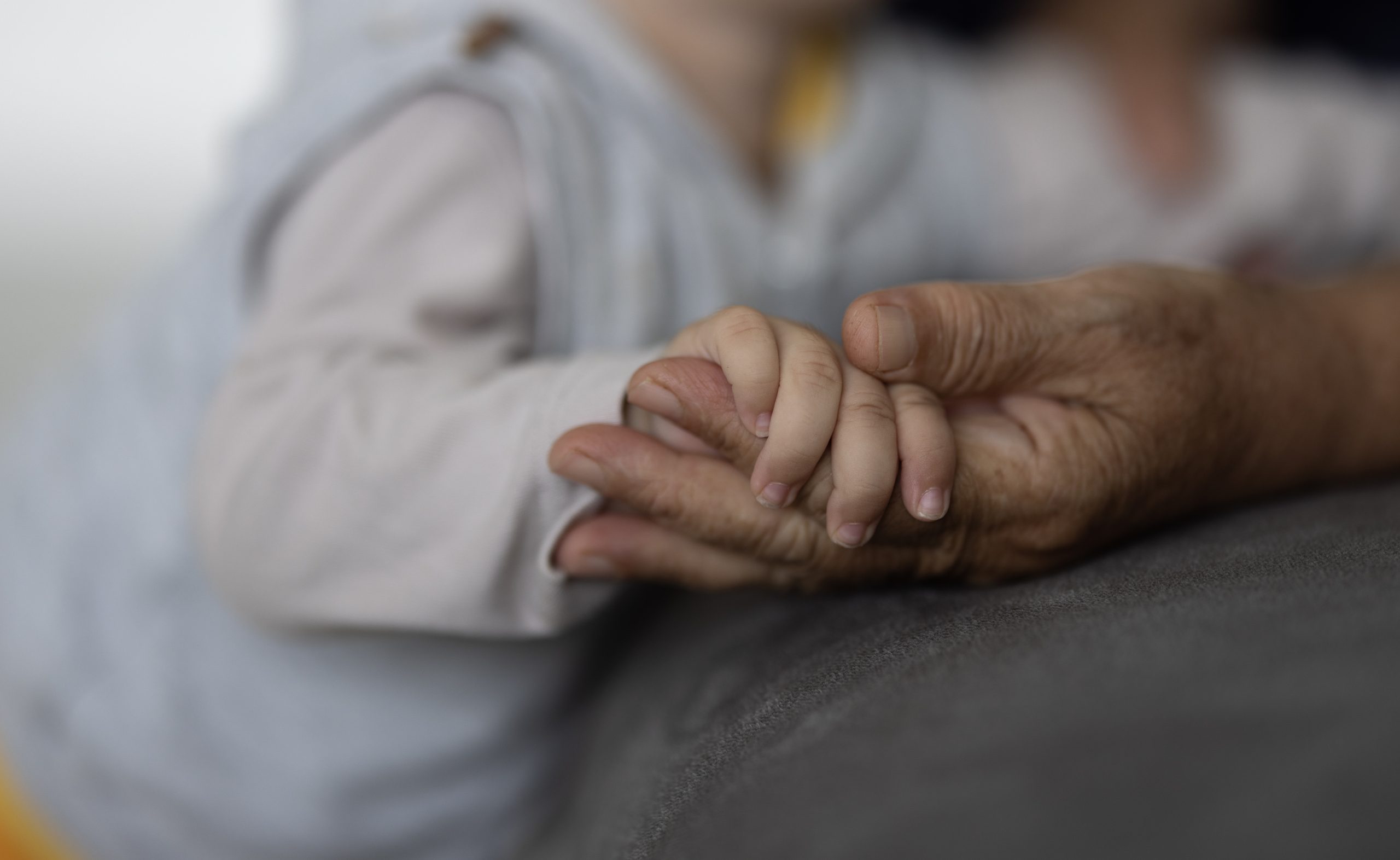 young and old person holding hands, close-up of hands
