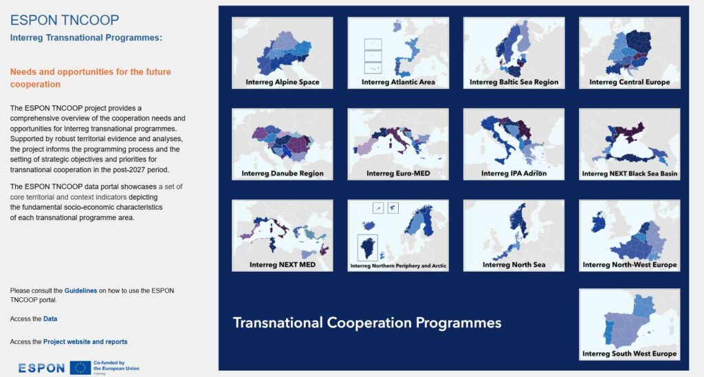 ESPON portal page for TNCOOP - Interreg Transnational Programmes: Needs and Opportunities for the Future Cooperation