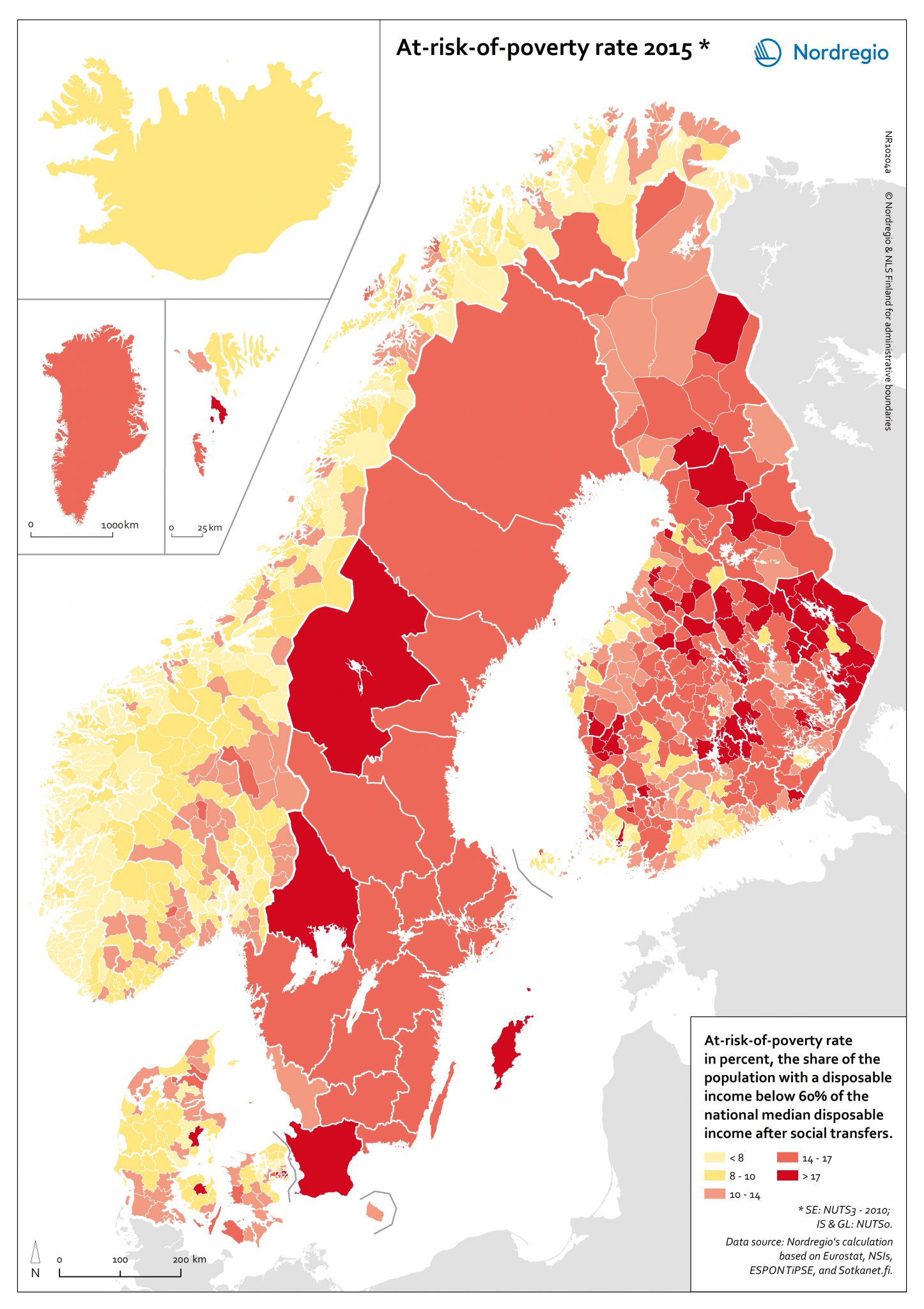 Atrisk of poverty rate 2015 Nordregio