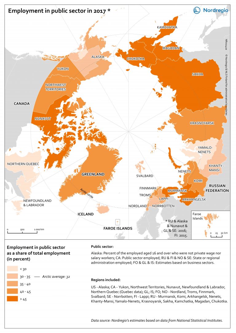 Employment in public sector in the Arctic in 2017 | Nordregio