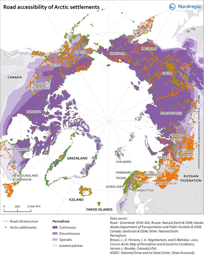 Road accessibility of Arctic settlements | Nordregio