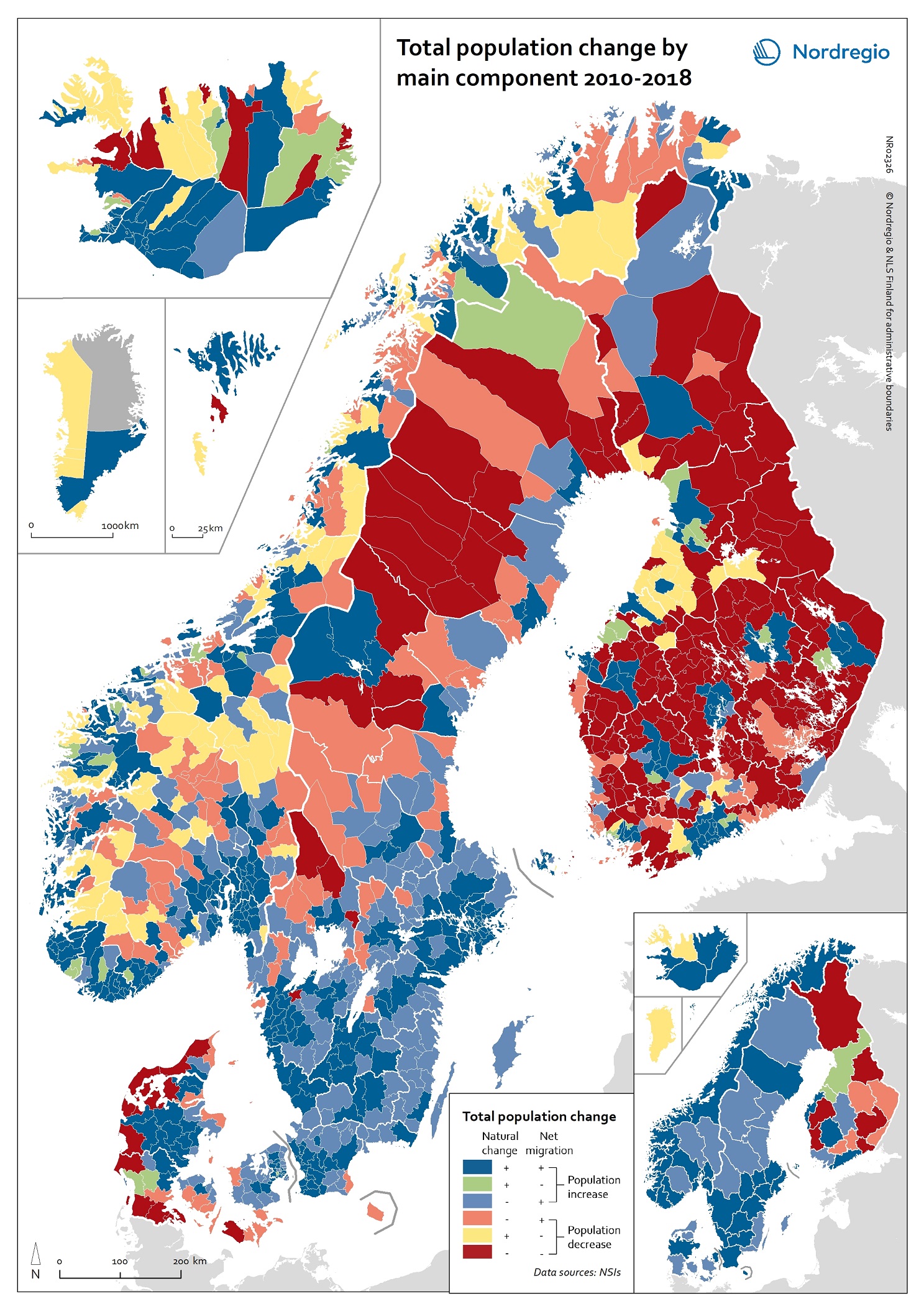 Total Population Change By Main Component 2010 2018 Nordregio