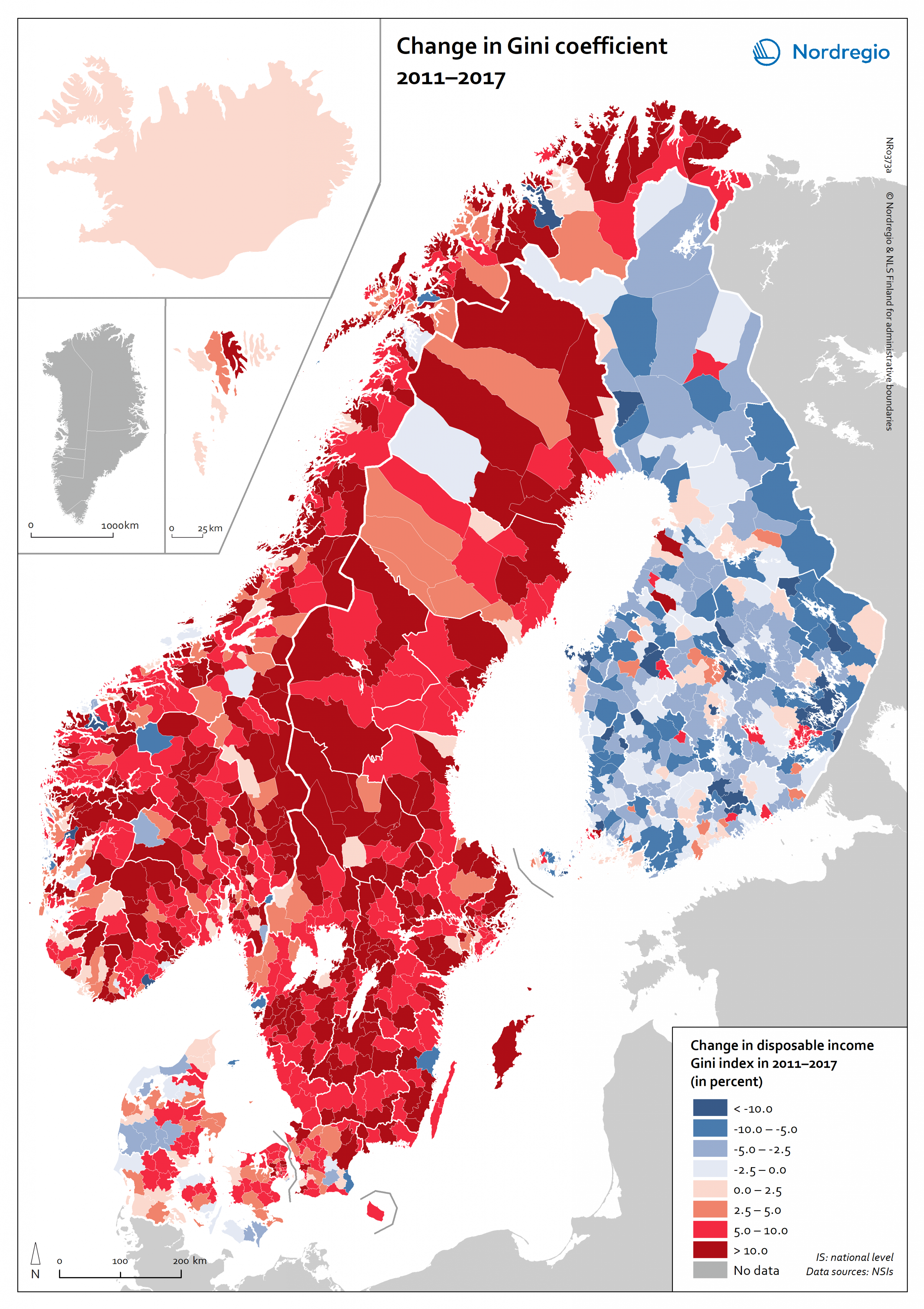 Change in Gini coefficient 2011-2017 | Nordregio