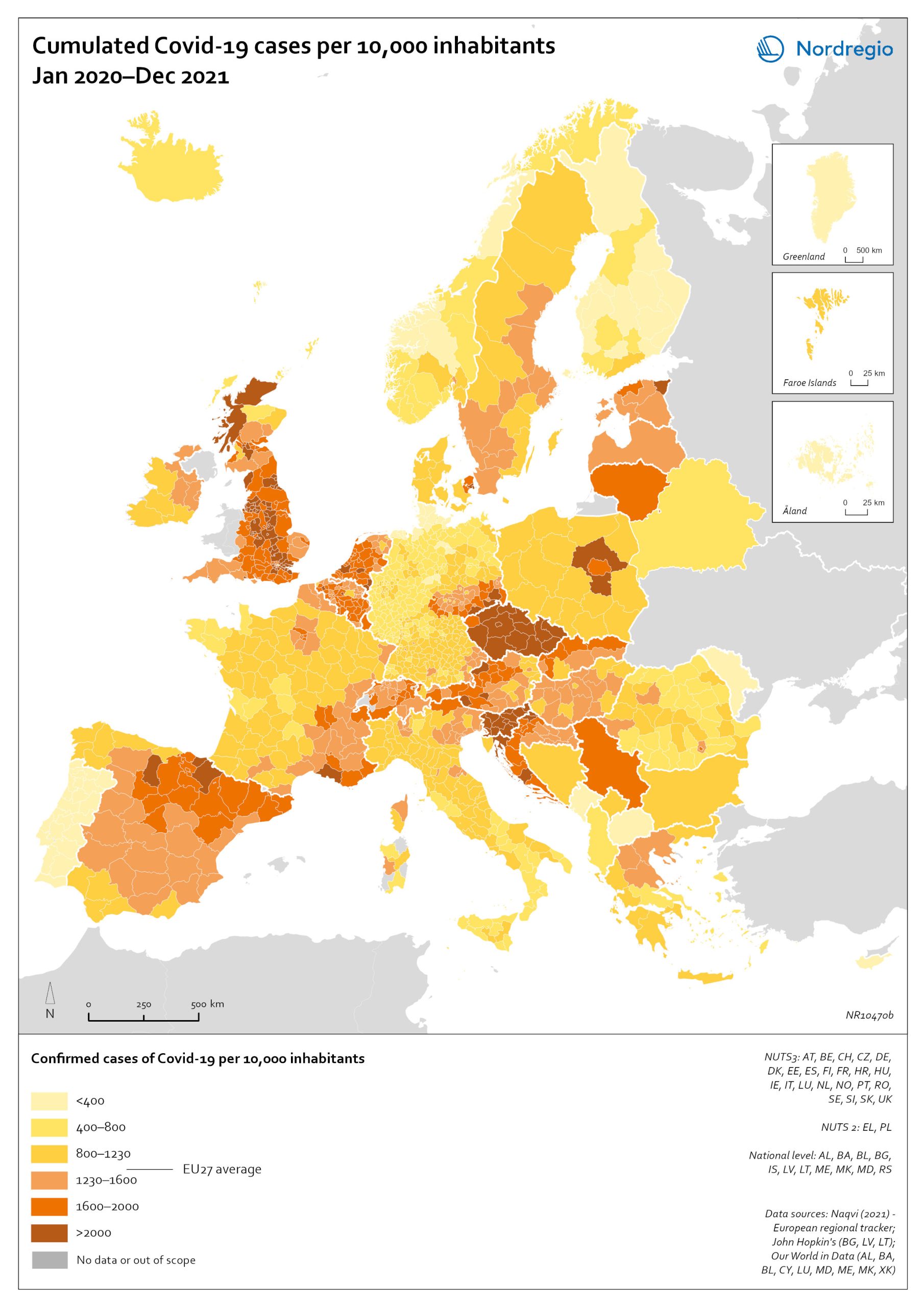 Confirmed cases of Covid19 per 10,000 inhabitants Nordregio