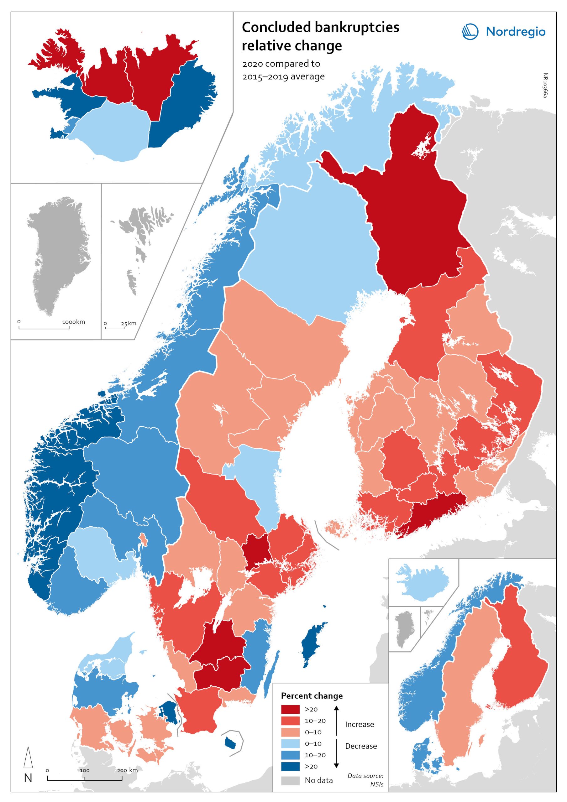 Relative change in the number of business bankruptcies Nordregio