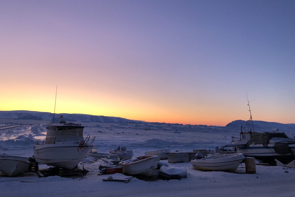 Sundown Qaanaaq fishing boats